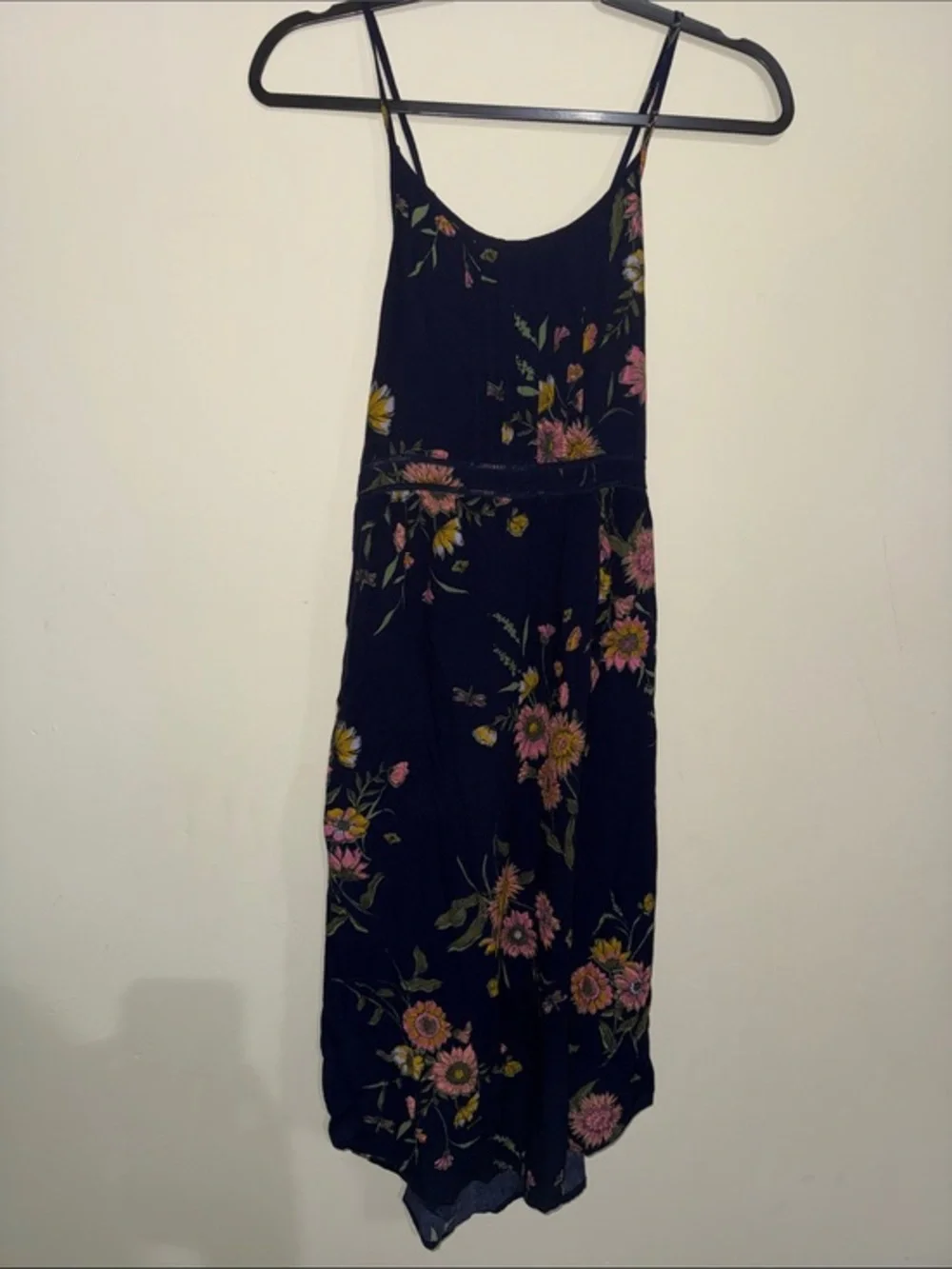 Old Navy Navy Floral Dress with Pink and Yellow Blooms